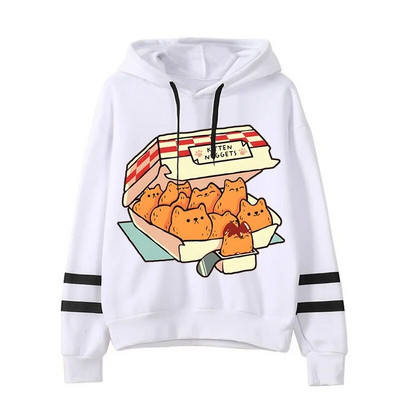 Kitten Nuggets Fast Food Ženske majice s printom mačaka Top Ženske Harajuku modne majice s kapuljačom Oversize Kawaii majice s dugim rukavima
