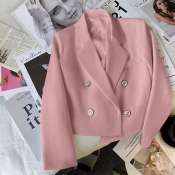 Ροζ διπλό στήθος Crop Blazer Γυναικεία Κορεάτικη Μόδα Μονόχρωμη Μακρυμάνικη Κοστούμι Παλτό Γυναικείο Κομψό Κοντό Μπουφάν 3xl