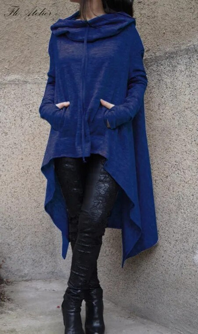 Korėjietiški drabužiai Moteriškas vienspalvis gobtuvas Asimetriškas ilgomis rankovėmis megztinis Suknelė japoniška Y2k elegancija trečiadienio megztinis viršus