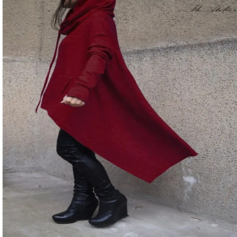 Korėjietiški drabužiai Moteriškas vienspalvis gobtuvas Asimetriškas ilgomis rankovėmis megztinis Suknelė japoniška Y2k elegancija trečiadienio megztinis viršus