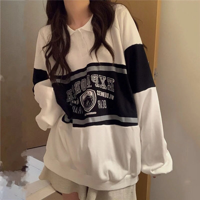 Hanorace cu imprimeu pentru femei, largi, cu mânecă lungă, Harajuku, îmbrăcăminte de stradă, elegantă, de toamnă, preppy, stil coreean, pentru studenți, Ropa Mujer Bew