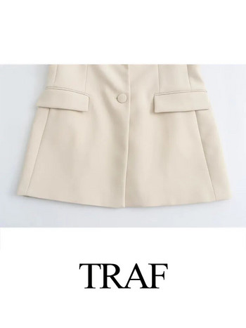 TRAF Γυναικεία μόδα Casual Office ίσια σακάκια μπεζ μπουφάν Γυναικεία κομψά παλτό Μακρυμάνικα μαξιλαράκια ώμου Blazer