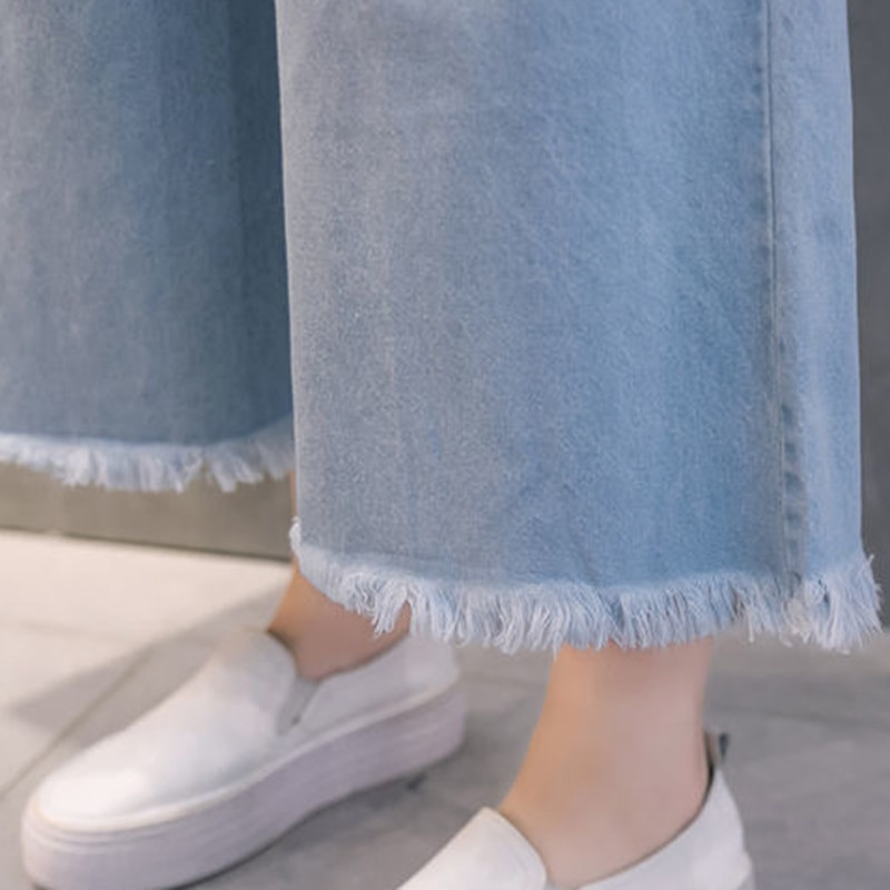 Dámske letné džínsy s vysokým pásom a strapcami, široké nohavice po členky, elastické, s vysokým pásom, veľkosť Vaqueros, pre 95 kg