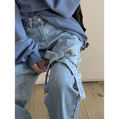 MEXZT Streetwear Bow Jeans Γυναικείο Γλυκό Harajuku Επίδεσμος Φαρδύ τζιν παντελόνι Κορεάτικο χαριτωμένο ψηλόμεσο casual ίσιο παντελόνι Νέο