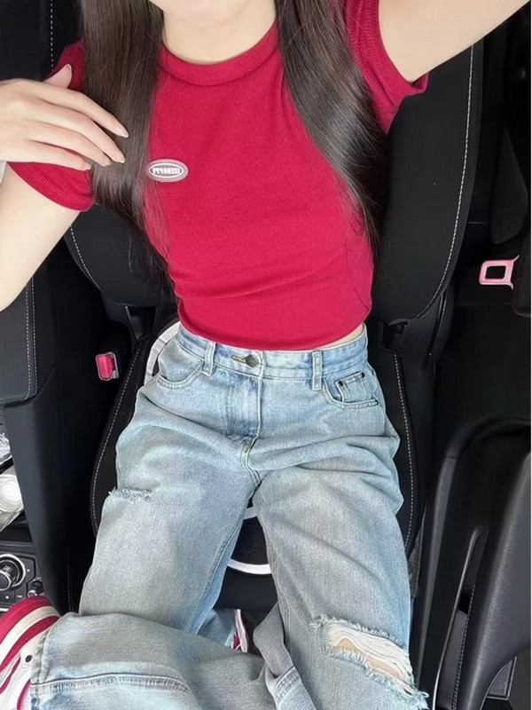 Retro roztrhané džínsy pre ženy v lete, nový dizajn, vysoký pás, zoštíhľujúce, rovné nohavice pre dámske džínsy