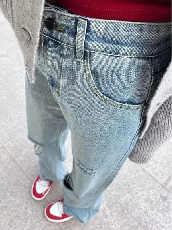 Retro roztrhané džínsy pre ženy v lete, nový dizajn, vysoký pás, zoštíhľujúce, rovné nohavice pre dámske džínsy