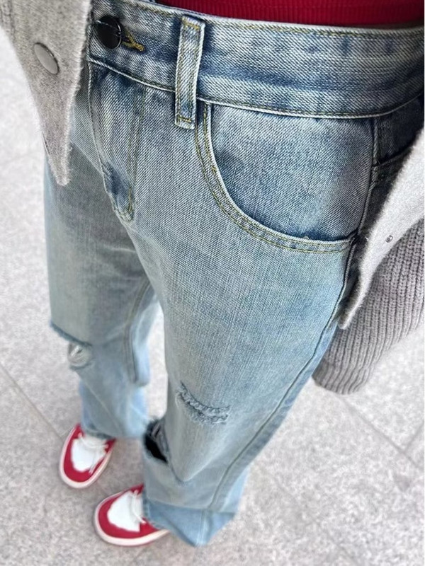 Retro roztrhané džínsy pre ženy v lete, nový dizajn, vysoký pás, zoštíhľujúce, rovné nohavice pre dámske džínsy