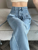 Nové dámske džínsy s rovným strihom a širokými nohavicami, vrecovité, s vysokým pásom a dlhým rukávom, 2023