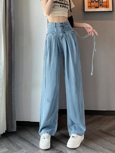 Nové dámske džínsy s rovným strihom a širokými nohavicami, vrecovité, s vysokým pásom a dlhým rukávom, 2023