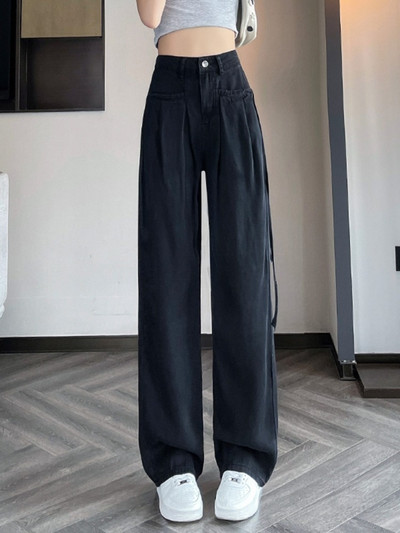 Nové dámske džínsy s rovným strihom a širokými nohavicami, vrecovité, s vysokým pásom a dlhým rukávom, 2023
