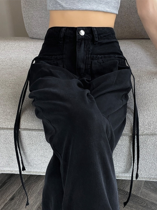 Nové dámske džínsy s rovným strihom a širokými nohavicami, vrecovité, s vysokým pásom a dlhým rukávom, 2023