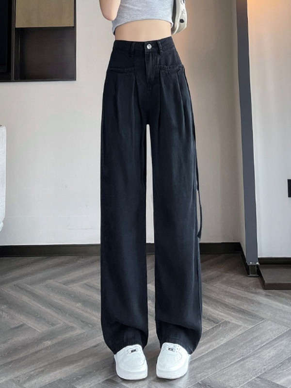 Nové dámske džínsy s rovným strihom a širokými nohavicami, vrecovité, s vysokým pásom a dlhým rukávom, 2023