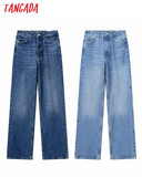 Dámske modré džínsy s vysokým pásom Tangada 2023, dlhé džínsové nohavice s vreckami a vreckami 3H158
