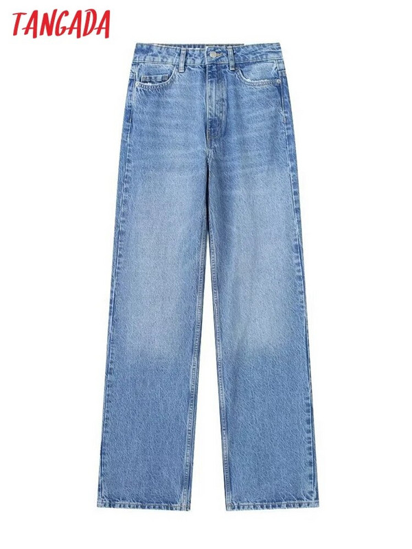 Dámske modré džínsy s vysokým pásom Tangada 2023, dlhé džínsové nohavice s vreckami a vreckami 3H158