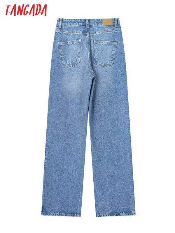 Dámske modré džínsy s vysokým pásom Tangada 2023, dlhé džínsové nohavice s vreckami a vreckami 3H158