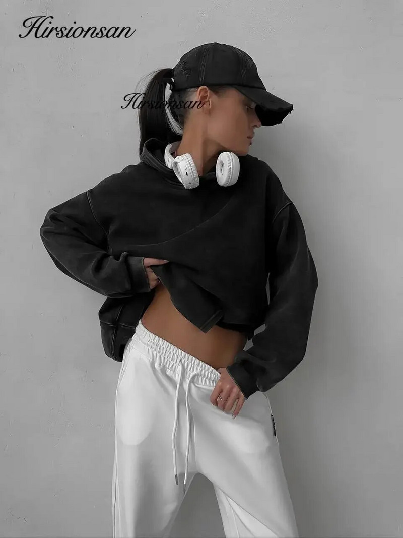 Hirsionsan Retro Washed Mikina Dámska Voľná Nadrozmerná Streetwear Trendy Pulóvre Mikiny Jesenné Dámske Bavlnené Párové Topy