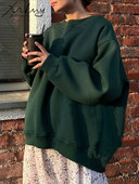 MiuKoMiYa Jednofarebné nadrozmerné mikiny pre ženy, zamatové zimné topy s výstrihom do O, flísové mikiny s kapucňou