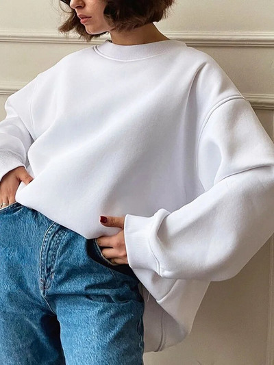 MiuKoMiYa Jednofarebné nadrozmerné mikiny pre ženy, zamatové zimné topy s výstrihom do O, flísové mikiny s kapucňou