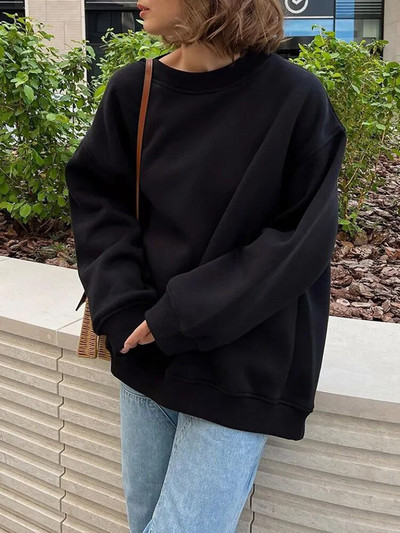 MiuKoMiYa Jednofarebné nadrozmerné mikiny pre ženy, zamatové zimné topy s výstrihom do O, flísové mikiny s kapucňou