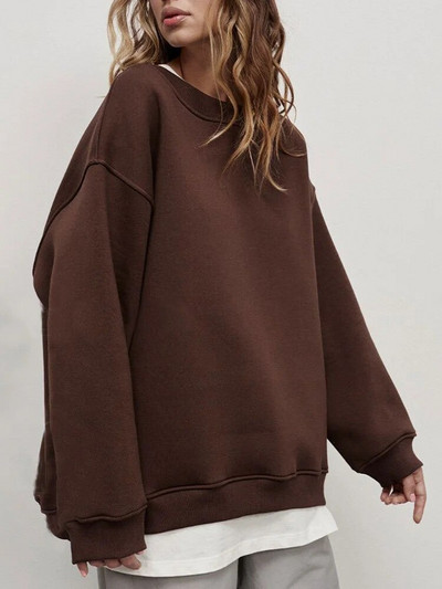 MiuKoMiYa Jednofarebné nadrozmerné mikiny pre ženy, zamatové zimné topy s výstrihom do O, flísové mikiny s kapucňou