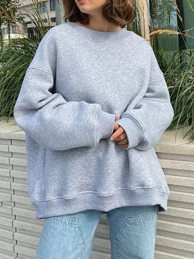 MiuKoMiYa Jednofarebné nadrozmerné mikiny pre ženy, zamatové zimné topy s výstrihom do O, flísové mikiny s kapucňou