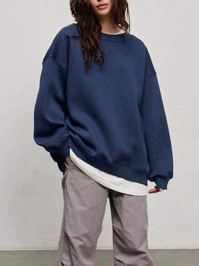 MiuKoMiYa Jednofarebné nadrozmerné mikiny pre ženy, zamatové zimné topy s výstrihom do O, flísové mikiny s kapucňou