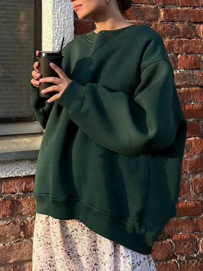 MiuKoMiYa Jednofarebné nadrozmerné mikiny pre ženy, zamatové zimné topy s výstrihom do O, flísové mikiny s kapucňou