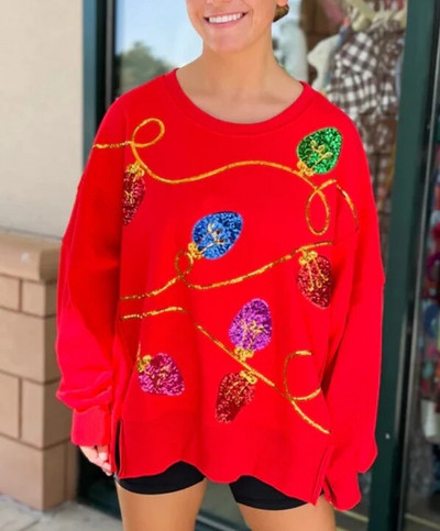 Vianočný flitrovaný pulóver s dlhým rukávom pre ženy, nový jesenný a zimný dámsky anime vzor s voľným okrúhlym výstrihom 2023