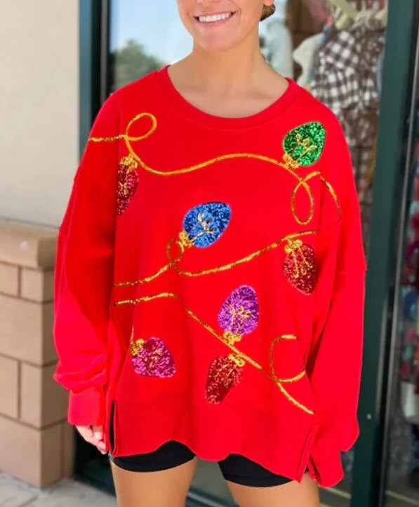 Vianočný flitrovaný pulóver s dlhým rukávom pre ženy, nový jesenný a zimný dámsky anime vzor s voľným okrúhlym výstrihom 2023