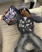 Y2k Clothes Couples Topi Megztiniai Moteriški Goth Streetwear Grunge drabužiai Negabaritinis gobtuvas Nauji Harajuku Puff Print Megztiniai su užtrauktuku