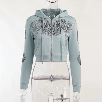 Hirigin Harajuku Graphic Print Cropped Sweatshirts E-girl Dark Academia Y2K Vintage Zip Up Hoodie Есен Пролет Палто с дълъг ръкав