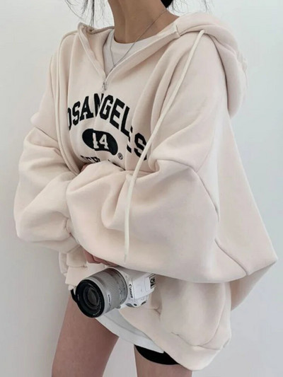 Hanorace cu glugă largi Kpop pentru femei Pulover cu jumătate de fermoar cu mânecă lungă Top pentru cuplu Harajuku Hanorace cu litere imprimate vintage