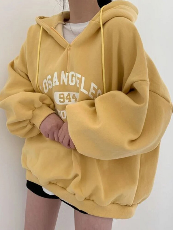 Hanorace cu glugă largi Kpop pentru femei Pulover cu jumătate de fermoar cu mânecă lungă Top pentru cuplu Harajuku Hanorace cu litere imprimate vintage