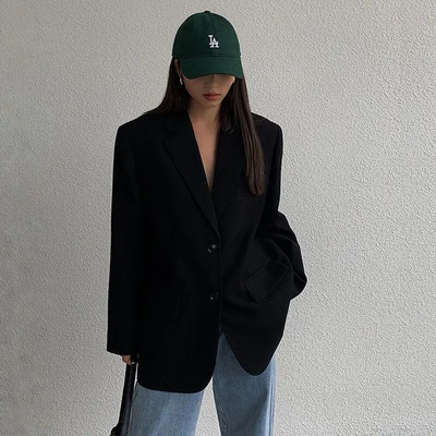 RDMQ 23 Čierne saká Dámske Temperamentné Módne Dámske Obchodné Oblečenie Vrecovité Jednoduché Ležérne Kancelárske Univerzálne Základné Jesenné Šik