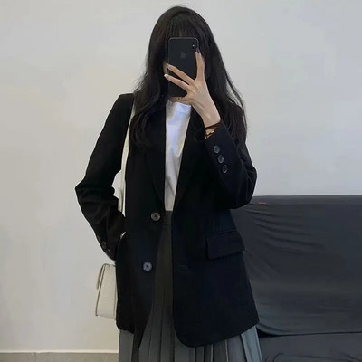 RDMQ 23 Čierne saká Dámske Temperamentné Módne Dámske Obchodné Oblečenie Vrecovité Jednoduché Ležérne Kancelárske Univerzálne Základné Jesenné Šik