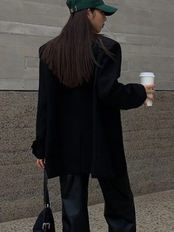 RDMQ 23 Čierne saká Dámske Temperamentné Módne Dámske Obchodné Oblečenie Vrecovité Jednoduché Ležérne Kancelárske Univerzálne Základné Jesenné Šik