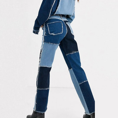 Y2k Streetwear Ženske široke ravne traperice visokog struka Modne smeđe patchwork ležerne traper hlače širokih nogavica Isprane vintage hlače