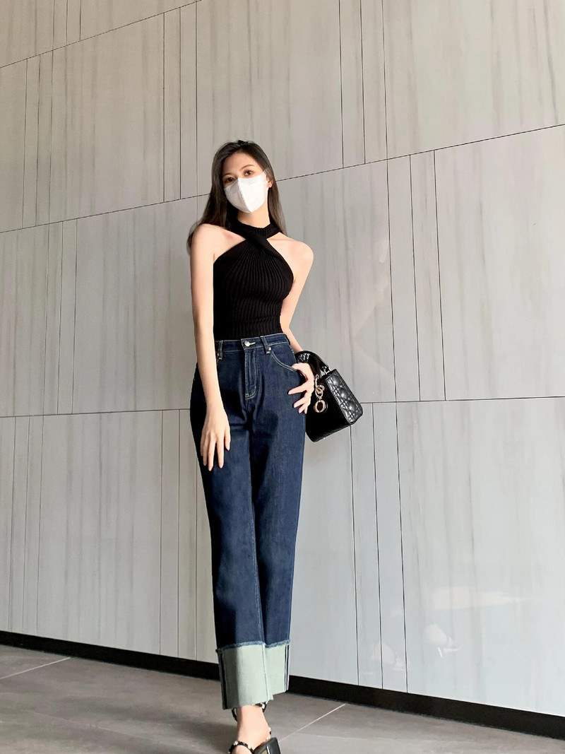 DÁMSKE ROVNÉ DŽÍNSY S KUČERVENÝM OKRAJEM "BAGUETTE" S DEVÄŤPOINTOM, MÓDA 2000 ROVNÉ DŽÍNSY - FORGUNRO