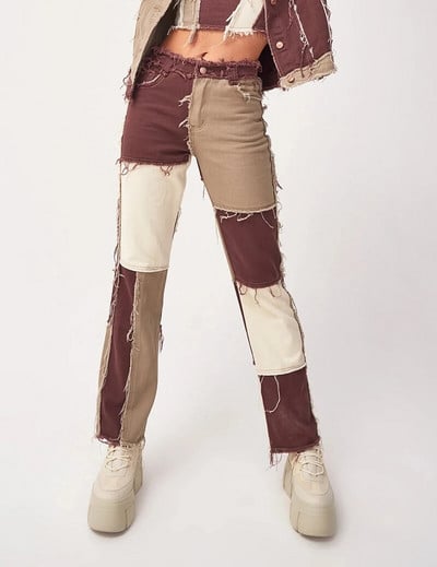 Džinsai Moteriški džinsiniai tiesūs kelnės paltai, liemenės, kelnės, skirtos šauniai mergaitei madinga mada Kutas Streetwewar džinsai aukštu juosmeniu