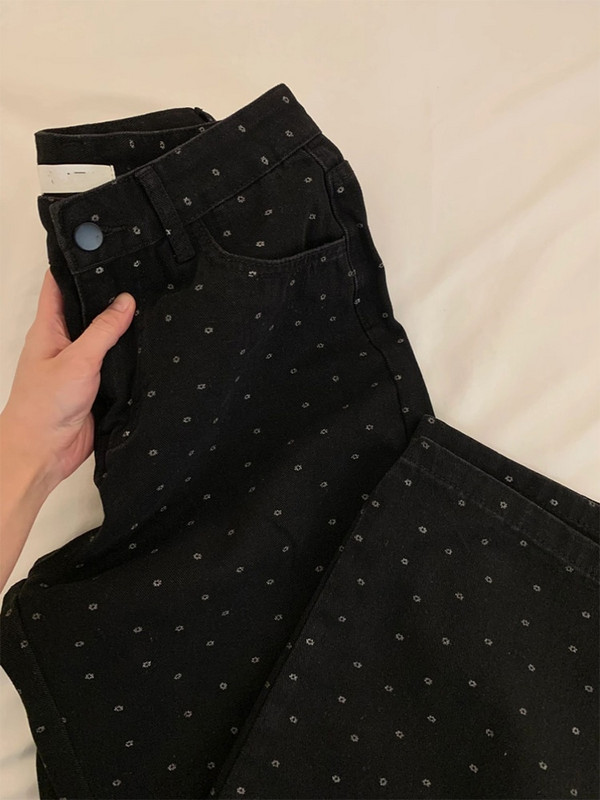 Blugi largi negri gotici de damă Streetwear Y2k Pantaloni din denim cu talie înaltă Harajuku Punk Anii 90 Anii 2000 Pantaloni de cowboy vintage cu picioare largi