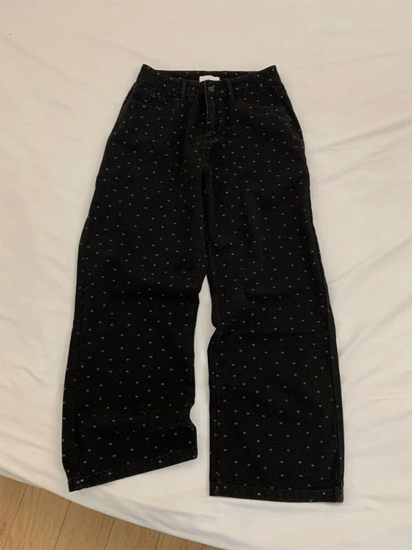 Blugi largi negri gotici de damă Streetwear Y2k Pantaloni din denim cu talie înaltă Harajuku Punk Anii 90 Anii 2000 Pantaloni de cowboy vintage cu picioare largi