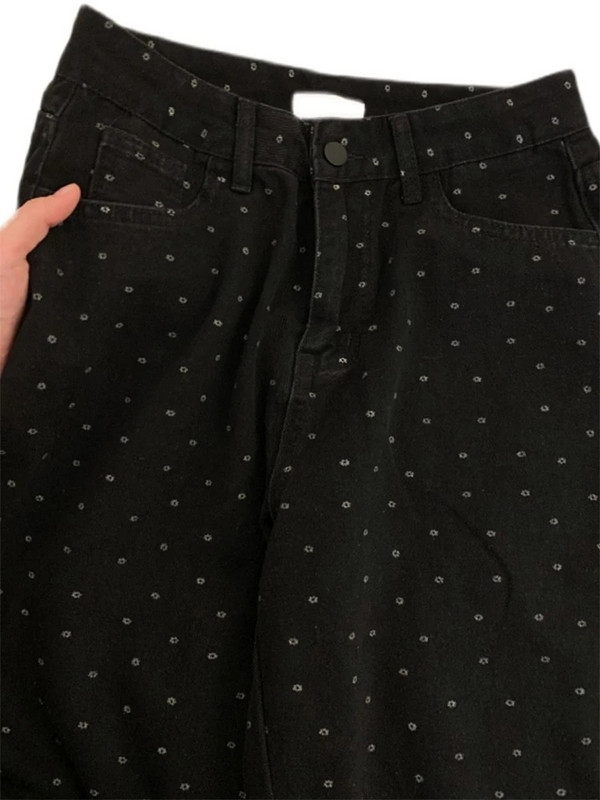 Blugi largi negri gotici de damă Streetwear Y2k Pantaloni din denim cu talie înaltă Harajuku Punk Anii 90 Anii 2000 Pantaloni de cowboy vintage cu picioare largi