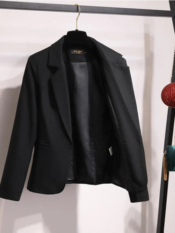 PEONFLY Fashion 2020 Дамско едноцветно черно яке с блейзър Ежедневно свободно палто с дълъг ръкав Офис дамско сако с едно копче
