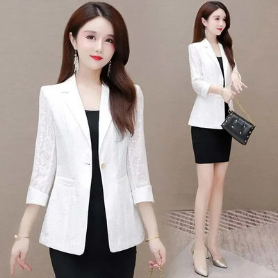 2023, noua moda coreeana, primavara vara, sacouri pentru femei, maneci 3/4, imprimare lejer, paltoane casual, jachetă pentru femeie, îmbrăcăminte, topuri 5XL