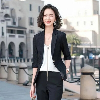 2023, noua moda coreeana, primavara vara, sacouri pentru femei, maneci 3/4, imprimare lejer, paltoane casual, jachetă pentru femeie, îmbrăcăminte, topuri 5XL