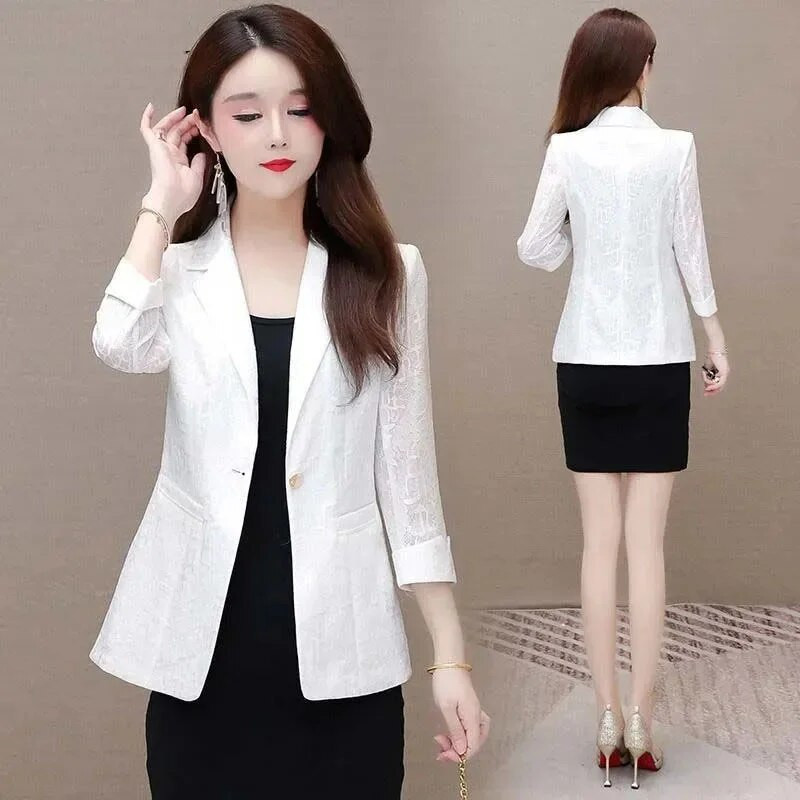 2023, noua moda coreeana, primavara vara, sacouri pentru femei, maneci 3/4, imprimare lejer, paltoane casual, jachetă pentru femeie, îmbrăcăminte, topuri 5XL