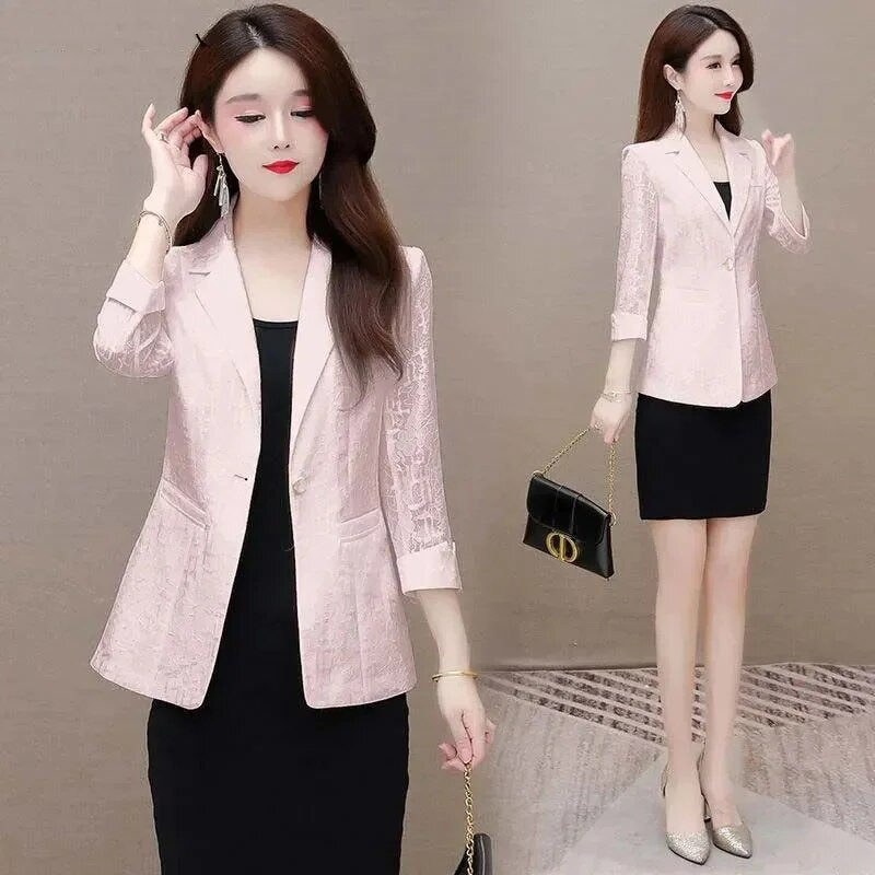 2023, noua moda coreeana, primavara vara, sacouri pentru femei, maneci 3/4, imprimare lejer, paltoane casual, jachetă pentru femeie, îmbrăcăminte, topuri 5XL