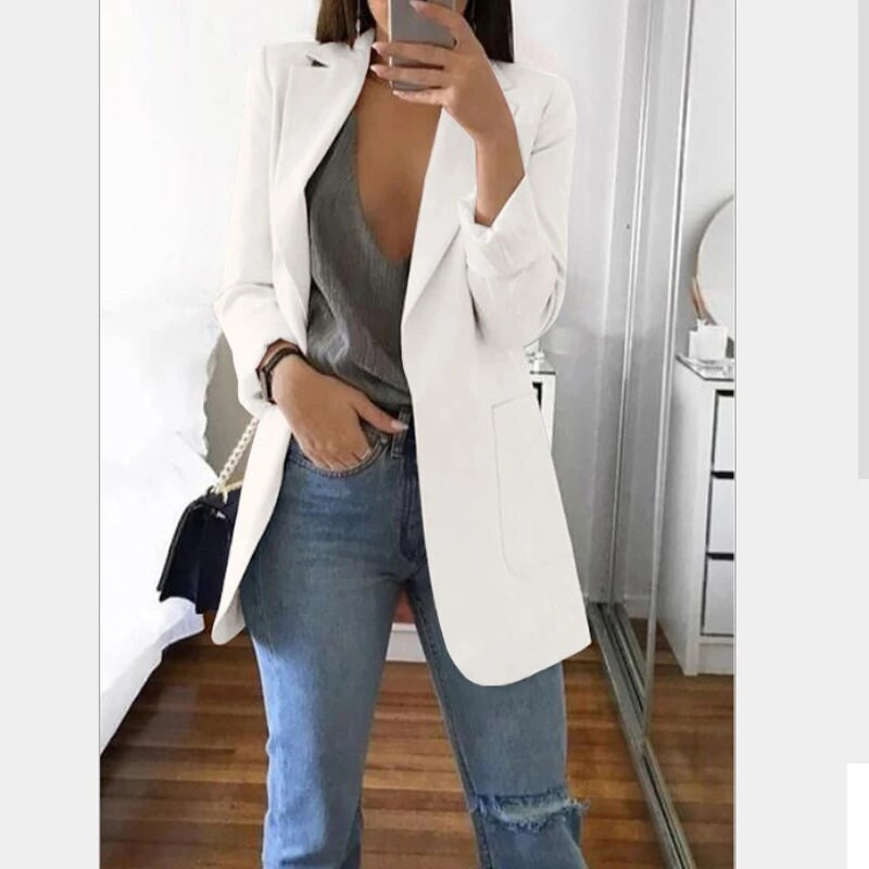 Dámske úzke saká 2021, jesenný oblek, sako, dámsky pracovný oblek, čierny s vreckami, biznis, vrúbkovaný sako