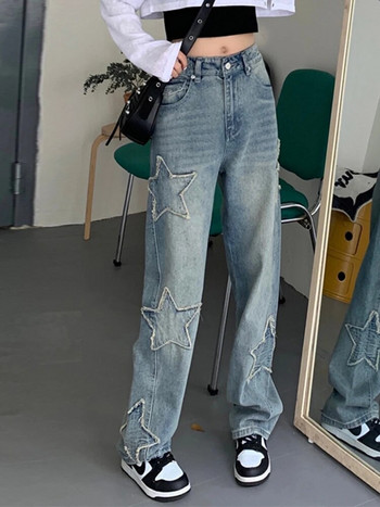 Weekeep y2k Star Patchwork Jeans Дамски Streetwear Прави дънкови панталони Cargo с ниска талия Baggy Harajuku Vintage Casual Jean 90-те