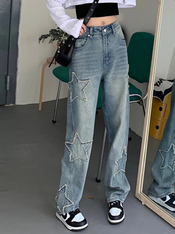 Weekeep y2k Star blugi patchwork femei Streetwear cu talie joasă cu picioare drepte Pantaloni cargo din denim largi Harajuku Vintage casual blugi anii 90